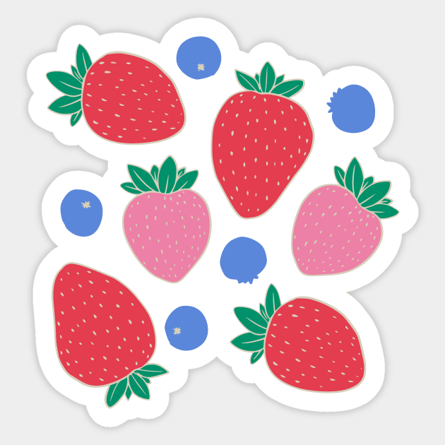 Strawberries and Blueberries Sticker by Jacqueline Hurd